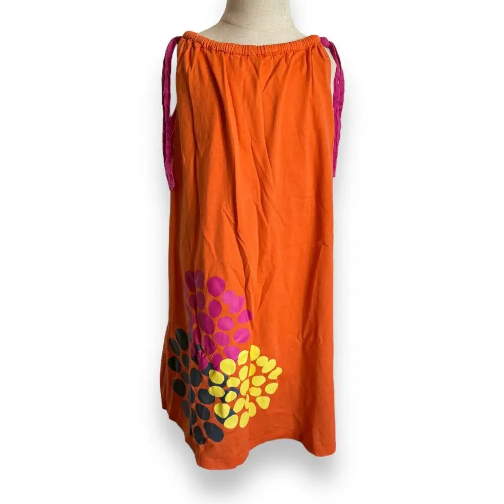 Hanna Andersson‎ Girls Dress Sz 8 130 Orange Flowers Sleeveless Knit